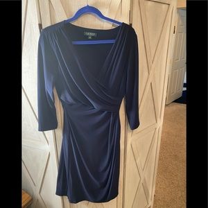 Ralph Lauren Lauren dress  Navy w ruching s12